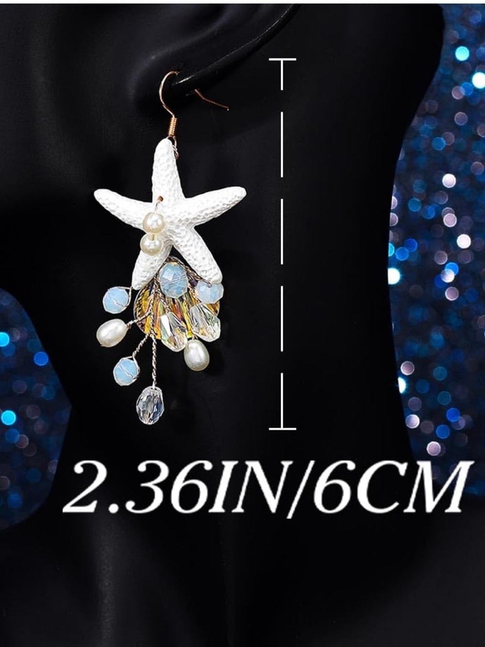 Pearl & Crystal White Starfish Drop Earrings - Women Jewelry - Picture 3 of 3